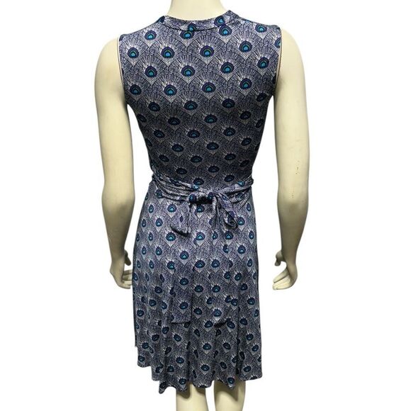 Tory Burch 100% Silk Sleeveless Knee Length Wrap Dress Vneck Peacock feather - Picture 5 of 13